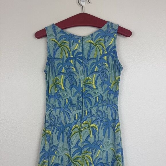 Rainbow Jo Tropical Palm Tree Print Sleeveless A-Line Midi Dress Green Blue XS - Picture 11 of 15